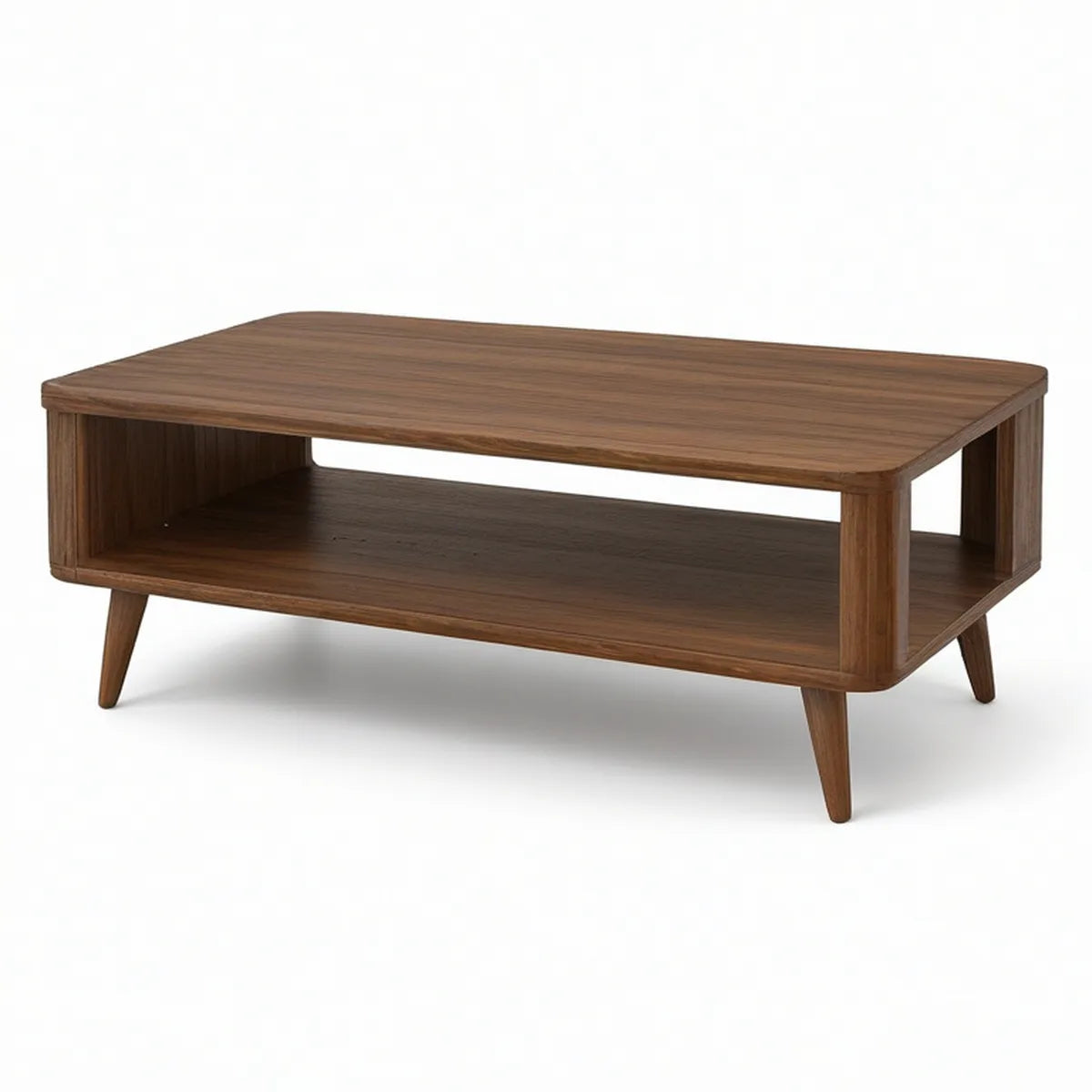 Prostokątny stolik kawowy z półką, MDF laminowany, orzechowy brąz, 100 x 50 x 45 cm