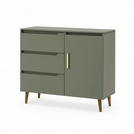 Zielony kredens MDF z 3 szufladami i szafką, 100 × 40 × 90 cm