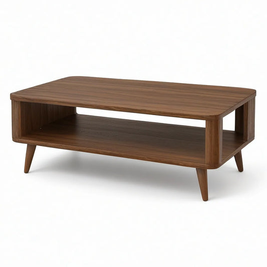 Prostokątny stolik kawowy z półką, MDF laminowany, orzechowy brąz, 100 x 50 x 45 cm