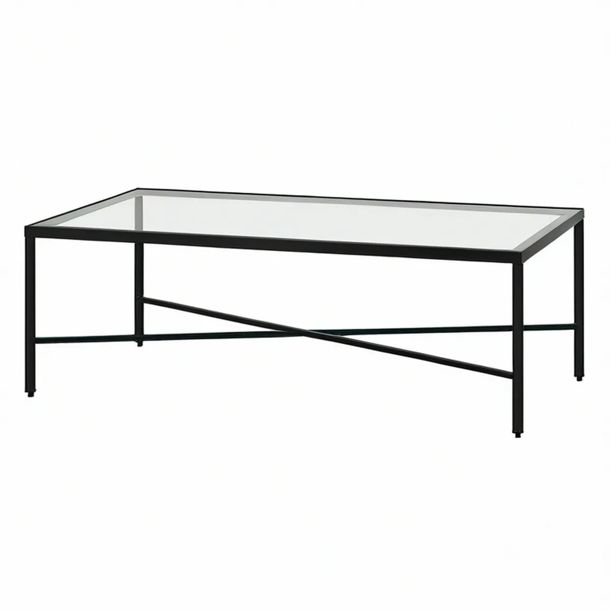 Prostokątny stolik kawowy 100 x 60 x 45 cm ze szkła hartowanego i stali, czarny/przezroczysty