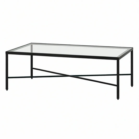 Prostokątny stolik kawowy 100 x 60 x 45 cm ze szkła hartowanego i stali, czarny/przezroczysty